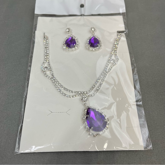 Prom/Special Occasion Necklace and Earrings, Purple - Picture 9 of 12
